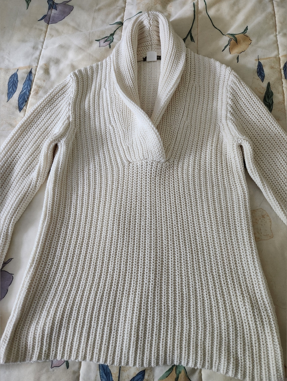 J. Crew Cream Shawl-Collar Ribbed Knit Sweater
